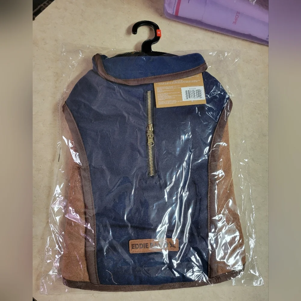 Eddie Bauer size med lined dog coat- blue/brown